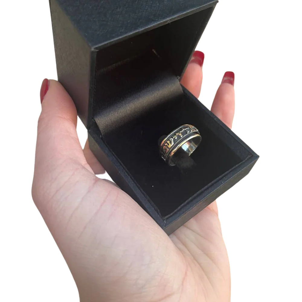 Blackened Sterling Silver and 14k Gold Spinner Wedding Band - Image 4