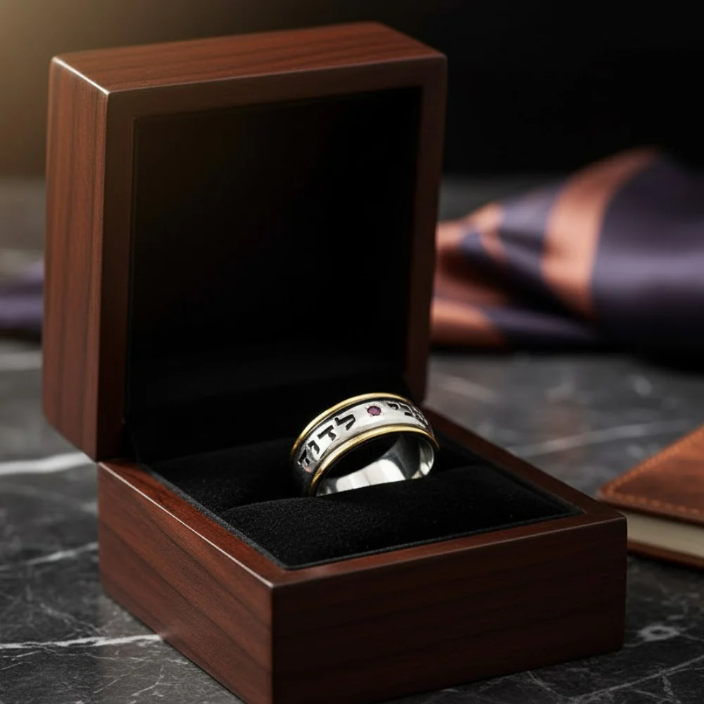 Silver and Gold Ruby Ani L'dodi Jewish Wedding Ring - Image 6