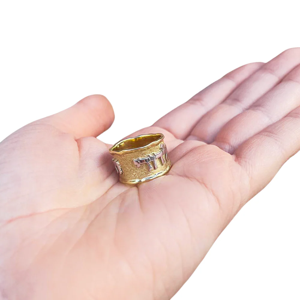 Jewish Wedding Band in 14k Two Tone Gold Ani L'Dodi - Image 4