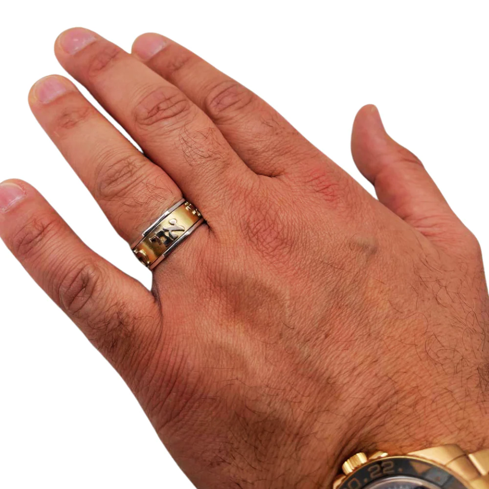 Hebrew Wedding Shema Israel Ring in Two Tone 14K Gold - Image 4