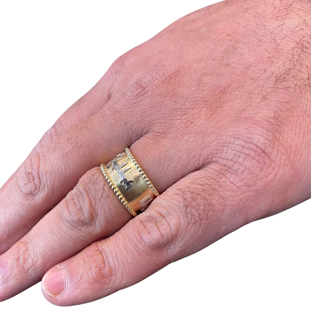 14k Matte Gold Beaded Jewish Wedding Ring - Image 3