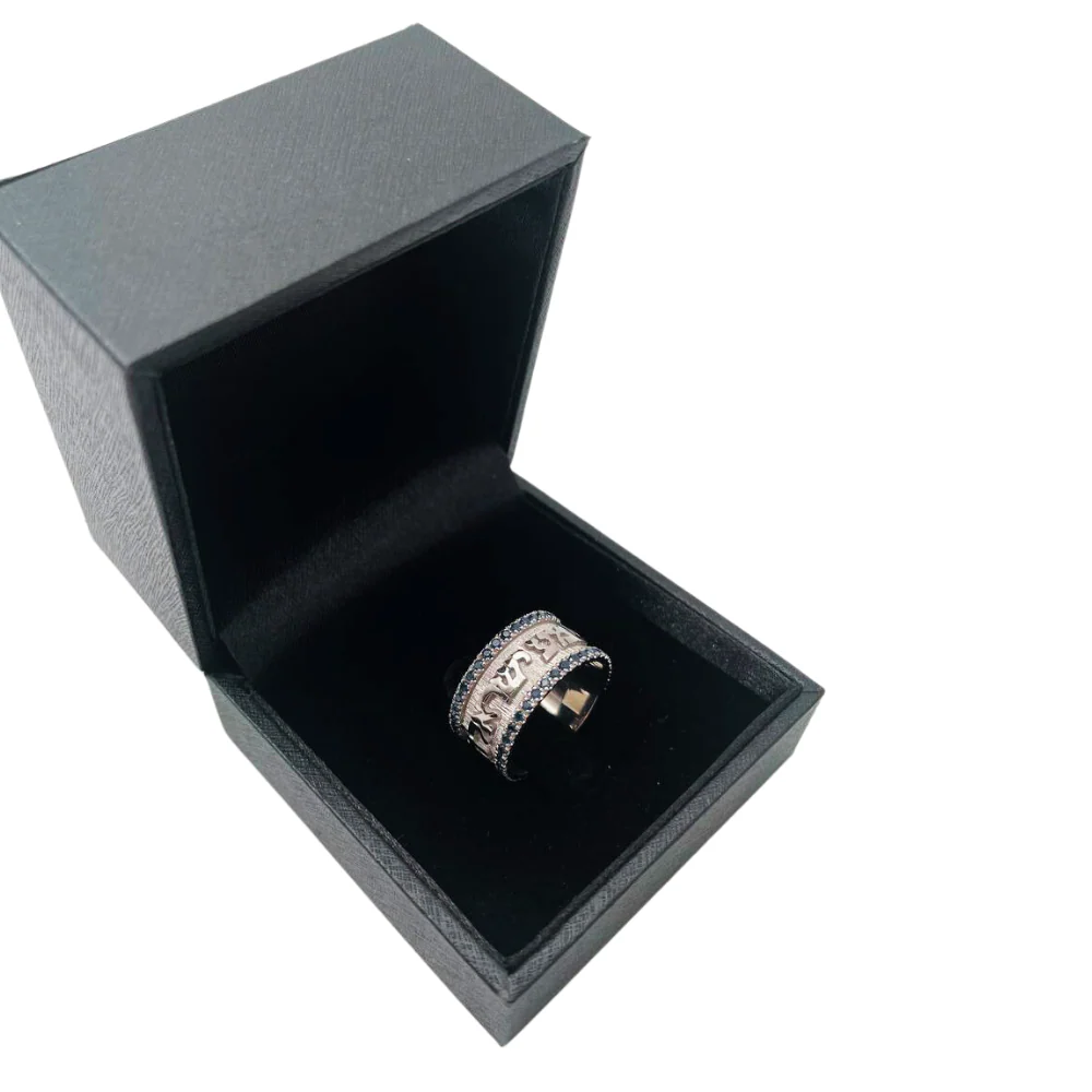 14k White Gold Wide Blue Sapphire Ani Ledodi Ring - Image 5