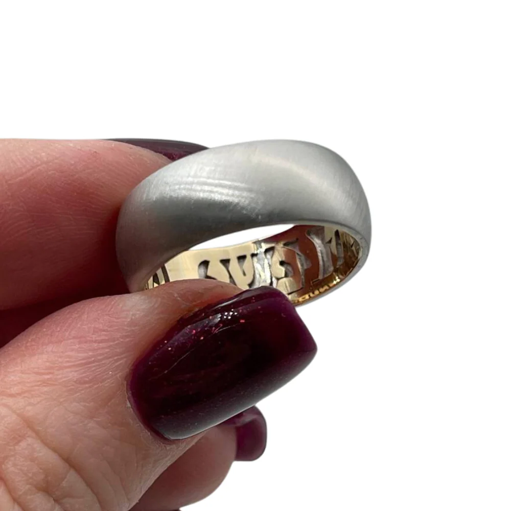 14K Gold Wedding Band - Wide Matte Hidden Message - Image 4