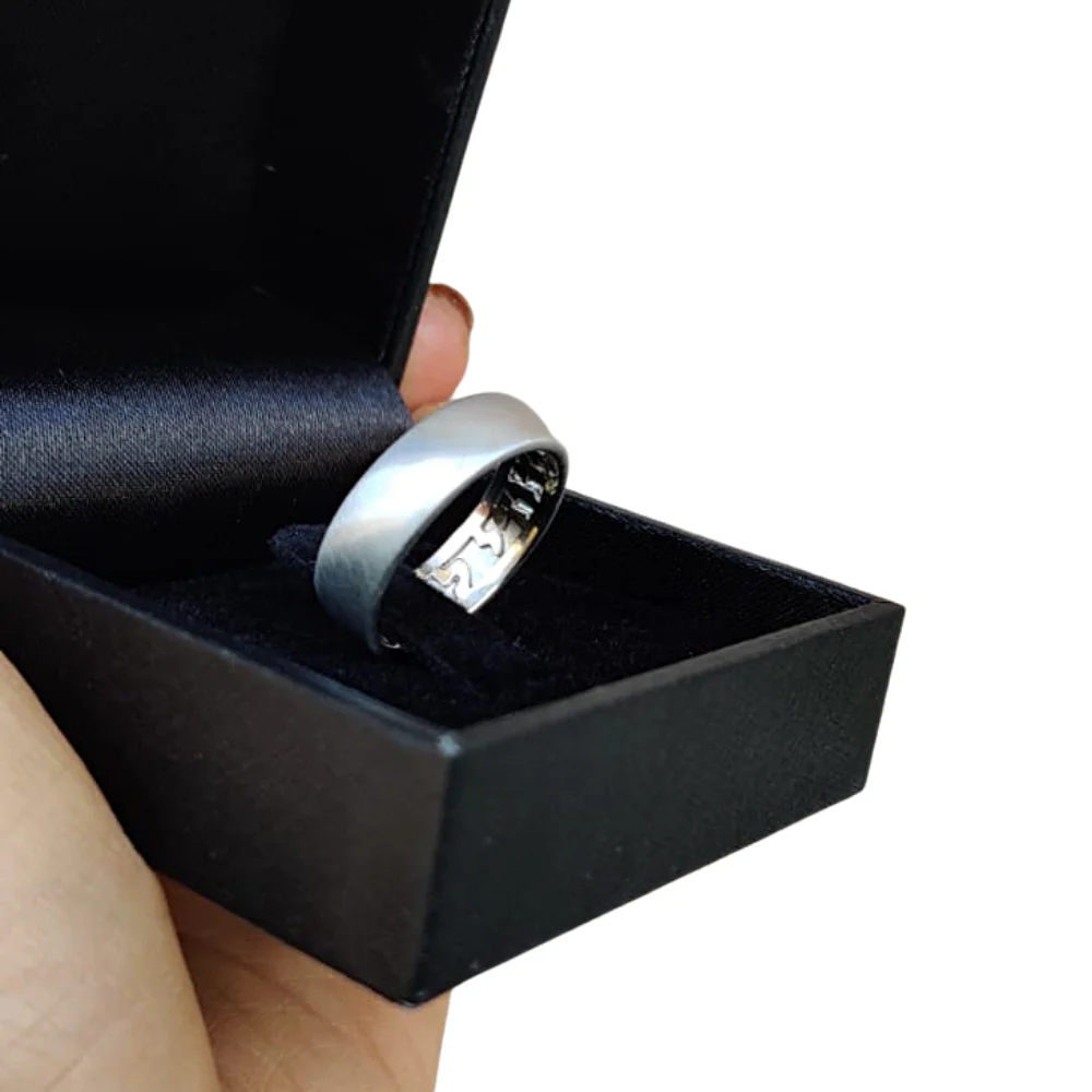 14K Gold Wedding Band - Wide Matte Hidden Message - Image 7