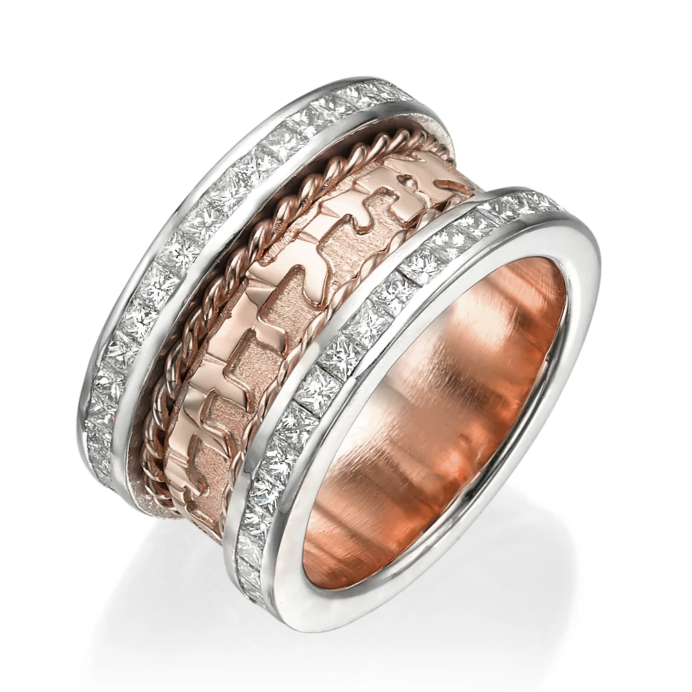 14k Two Tone Gold Braid Design Diamond Wedding Ring - Image 3
