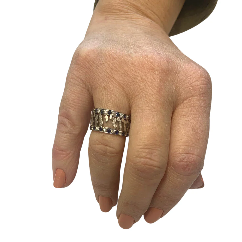 Sapphire and Diamond Ani Ledodi Wedding Band 14k Yellow Gold - Image 4