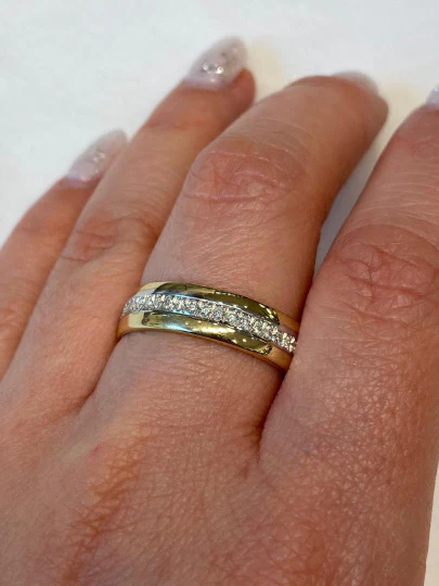 14K Gold Pave Set Diamonds Hebrew Wedding Ring with Inside Engraving - Image 4