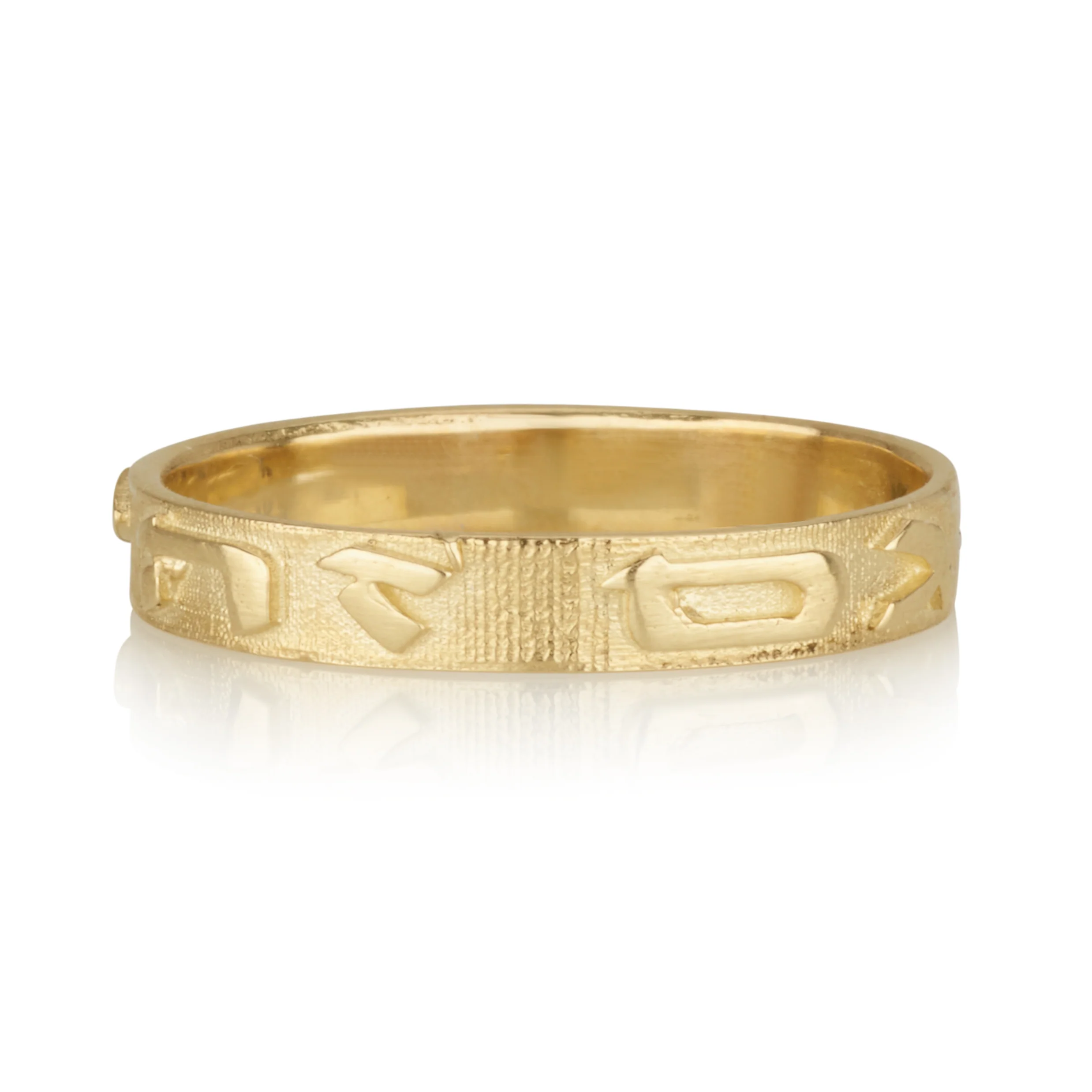 14k Brushed Gold This Too Shall Pass Hebrew Ring - Image 5