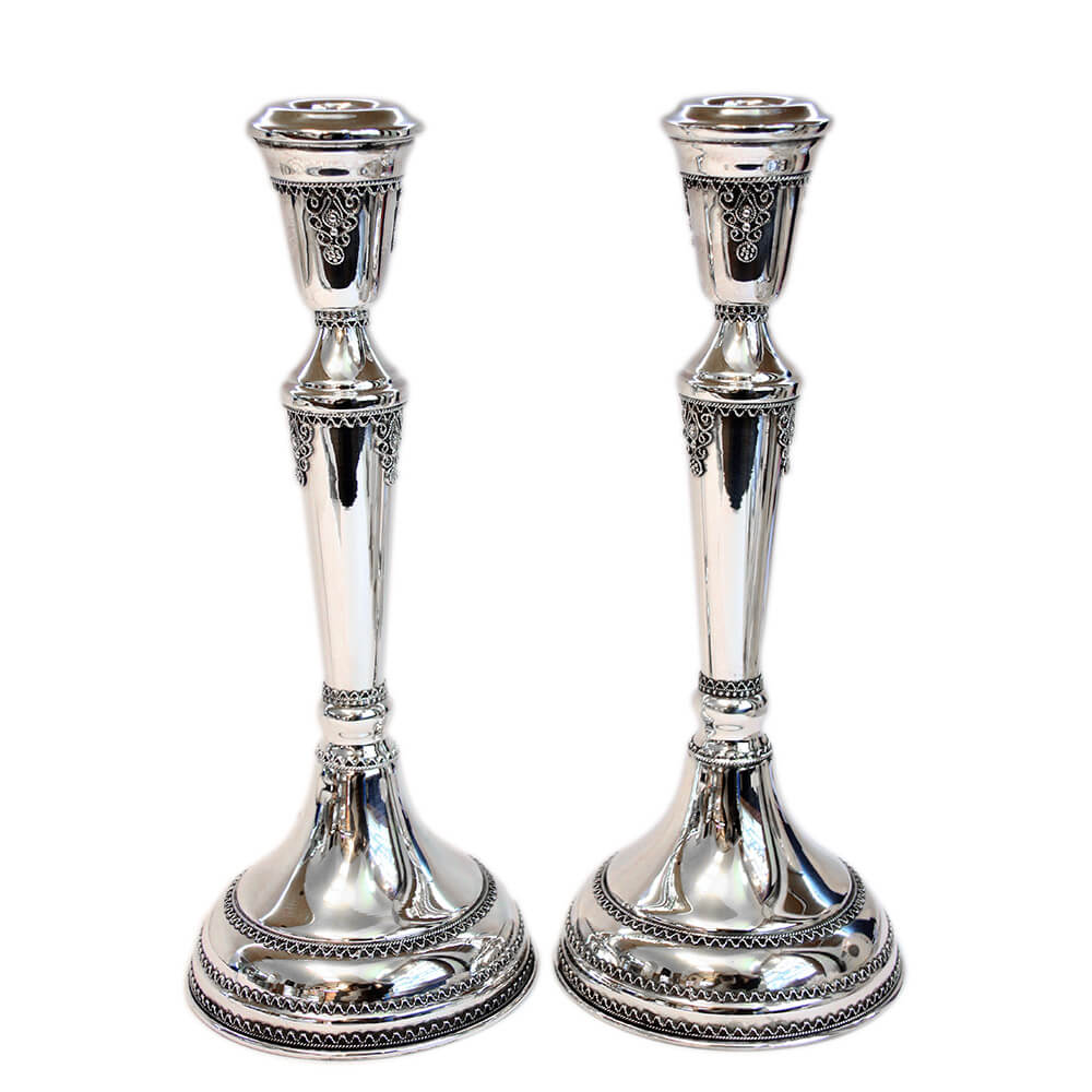 Sterling Silver Candlesticks - Ornate Tall