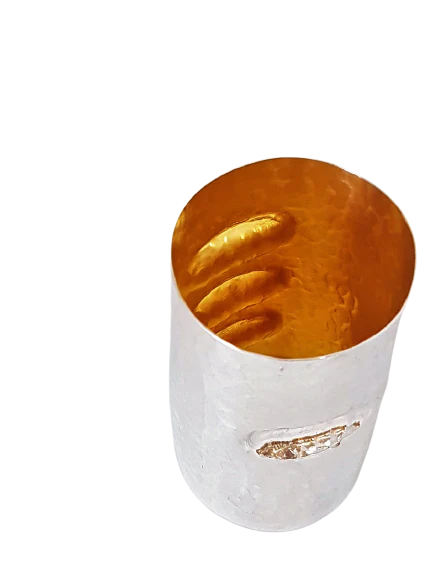 Sterling Silver Cylindrical Hammered Kiddush Cup - Image 3