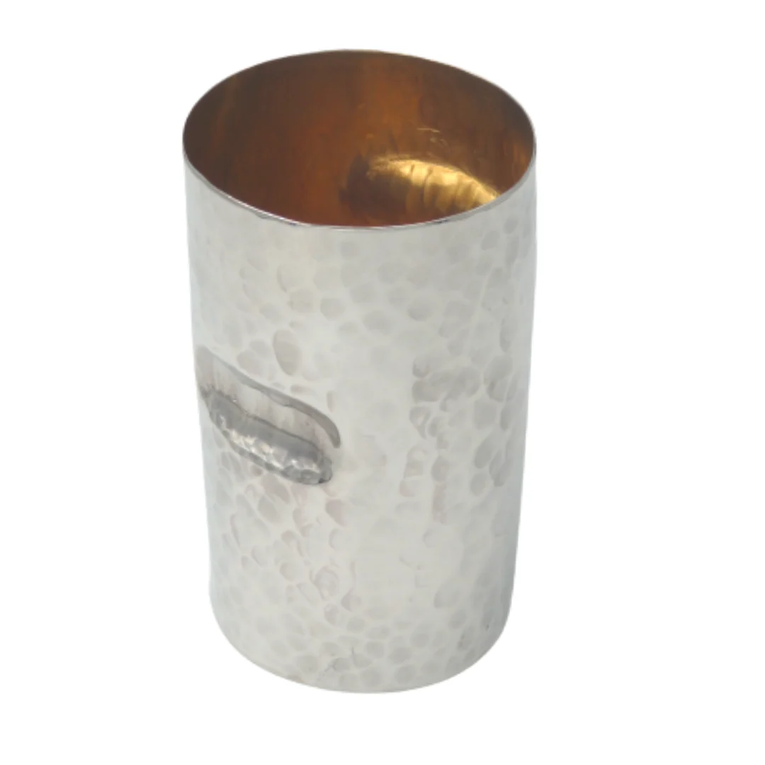 Sterling Silver Cylindrical Hammered Kiddush Cup - Image 4