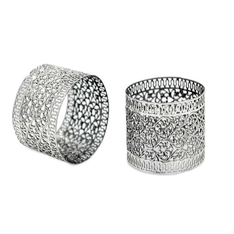 Personalized Silver Napkin Rings with Filigree