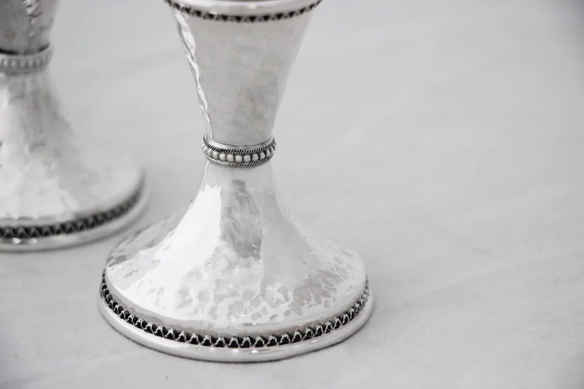 Silver Hammered Candle Holders - Image 2