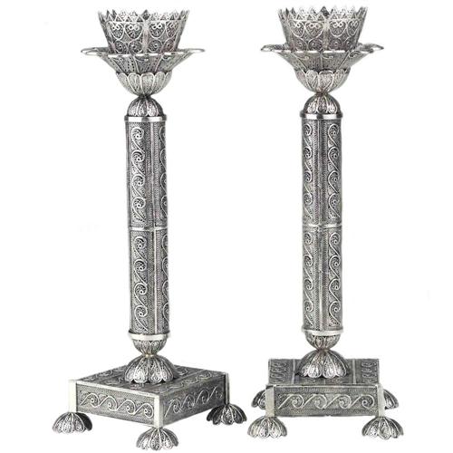 Silver Filigree Tall Square Candle Holders