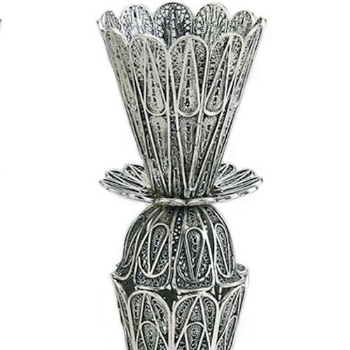 Large Filigree Lace Silver Candle Holders - Image 2
