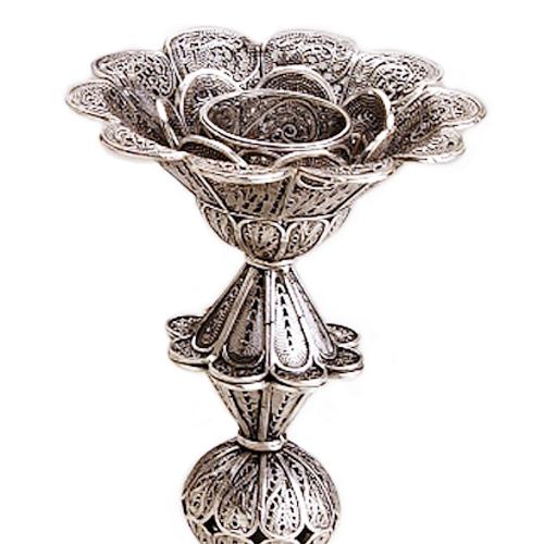 Sterling Silver Tall Flower Filigree Candlesticks - Image 2