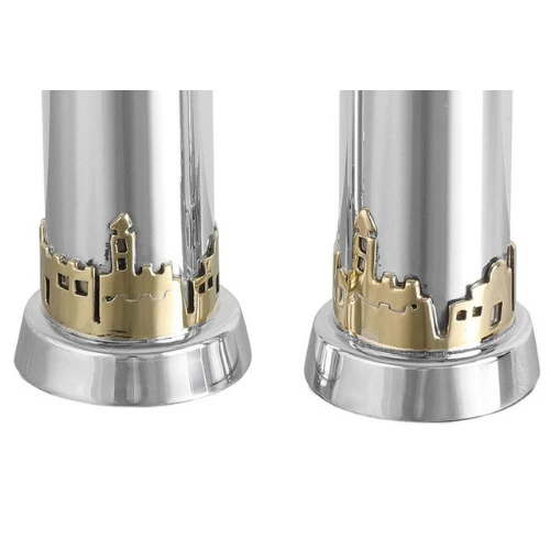 Sterling Silver and Brass Jerusalem of Gold Candlesticks - Image 3
