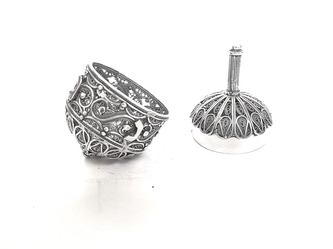 Sterling Silver Hanukkah Dreidel with Filigree Art - Oval - Image 3