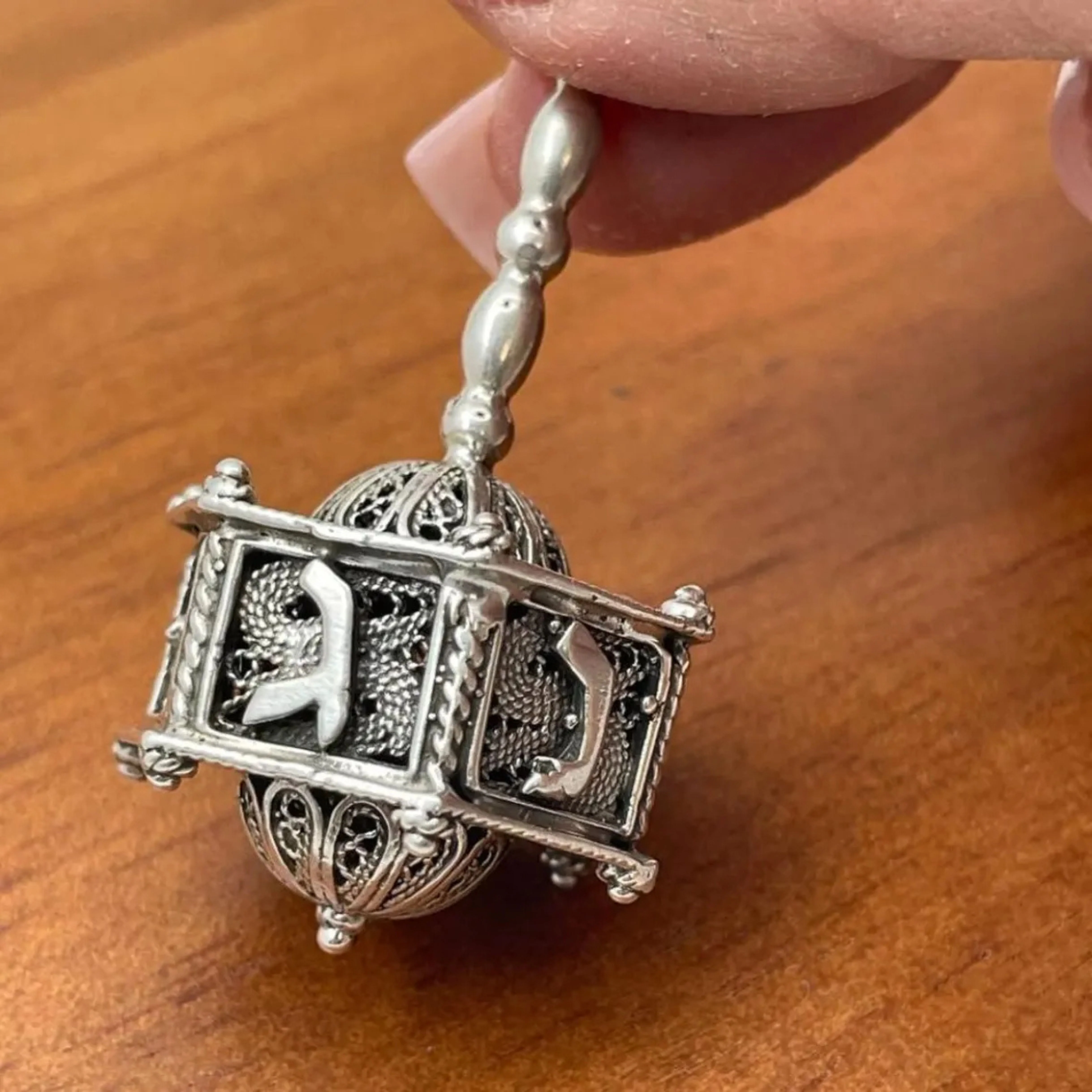 Sterling Silver Hexagon Dreidel with Filigree Art - Image 3