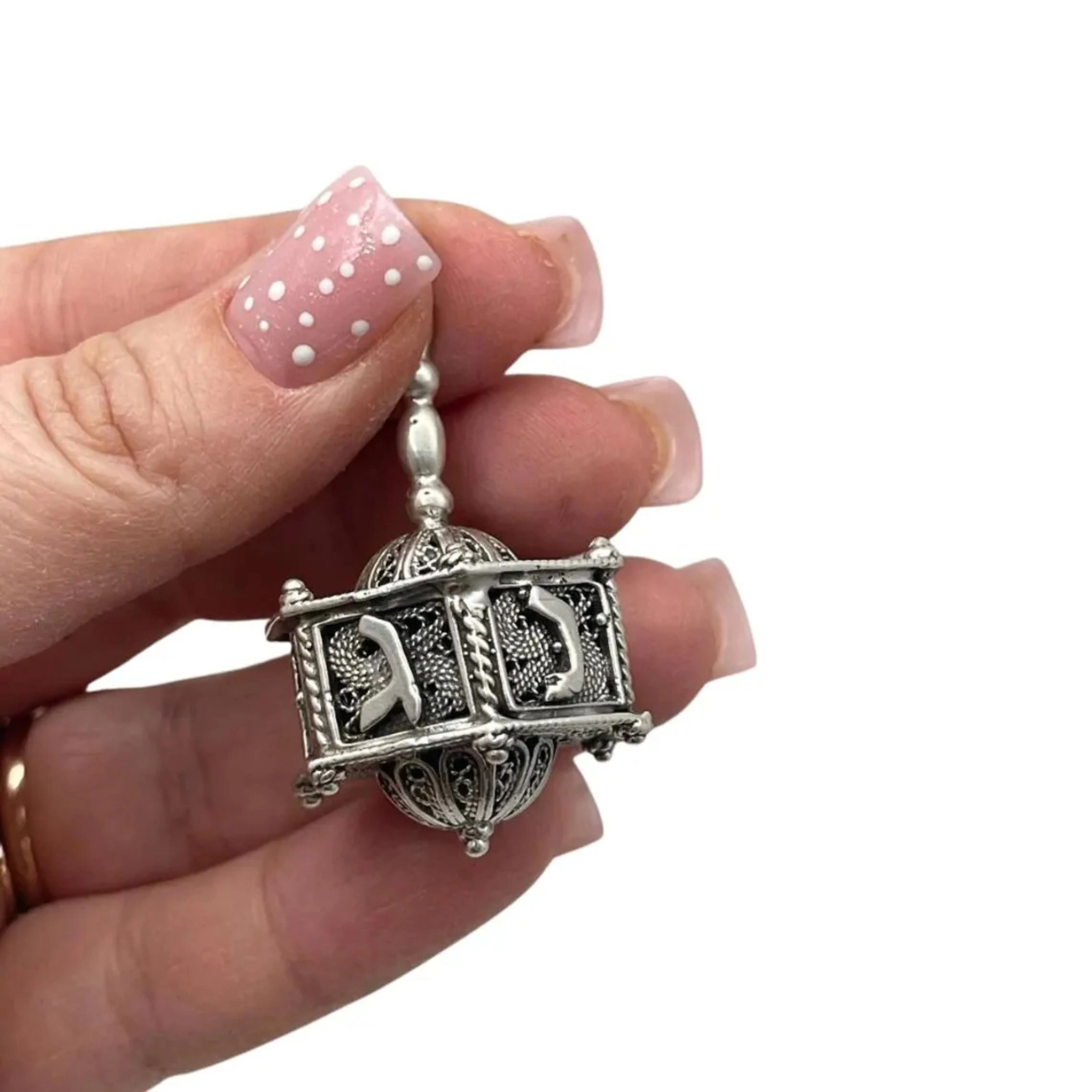 Sterling Silver Hexagon Dreidel with Filigree Art - Image 4