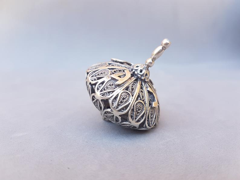 Sterling Silver Domed Filigree Dreidel - Image 4