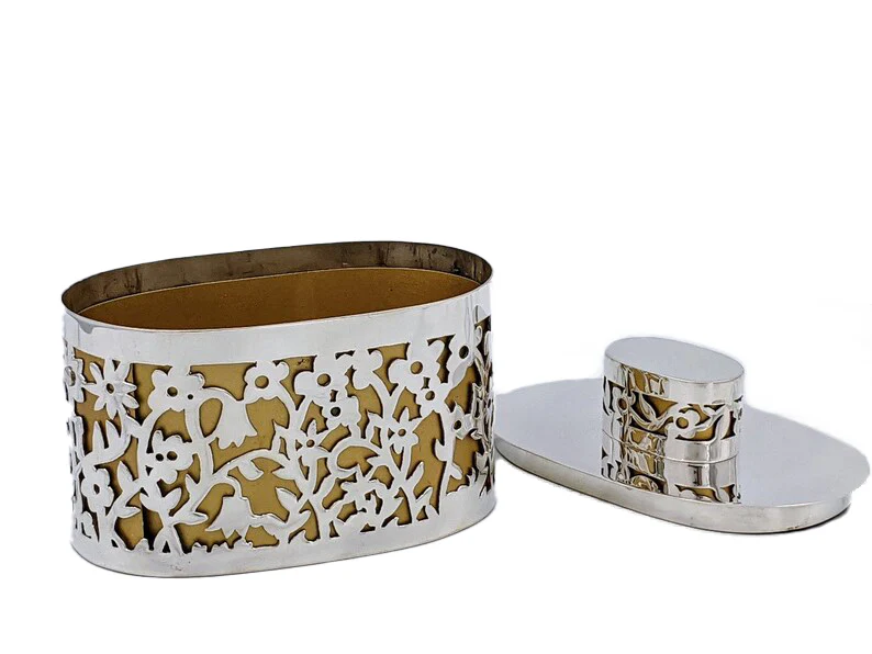 Floral Sterling Silver Etrog Box - Choice of 2 colors - Image 6