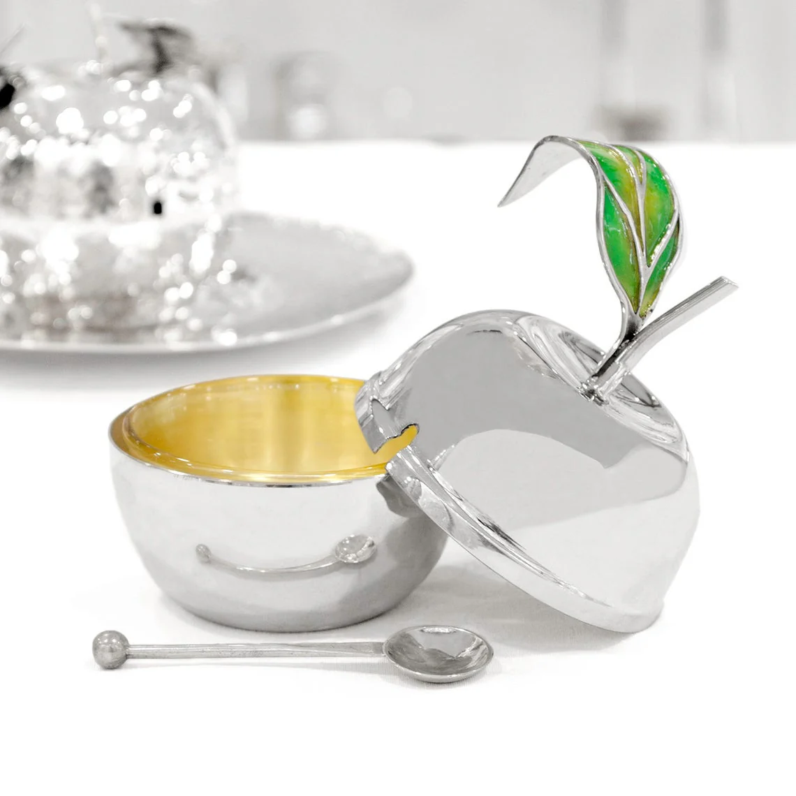 Sterling Silver Apple-Shaped Honey Dish - Image 3