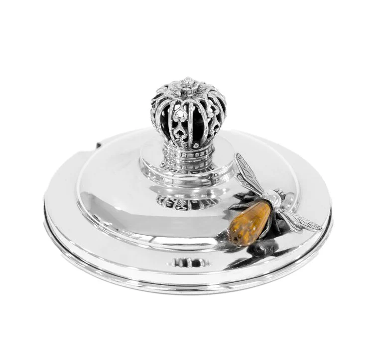 Sterling Silver Crown Beehive Honey Dish - Image 3
