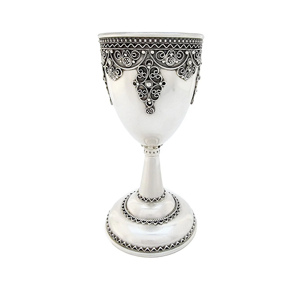 Goblet Style Sterling Silver Kiddush Cup in Medium Filigree - Image 2