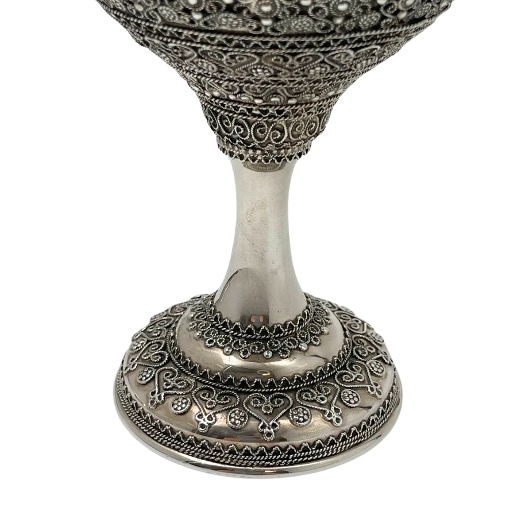 Kiddush Cup with Full Silver Filigree and Garnet Stones - Image 4