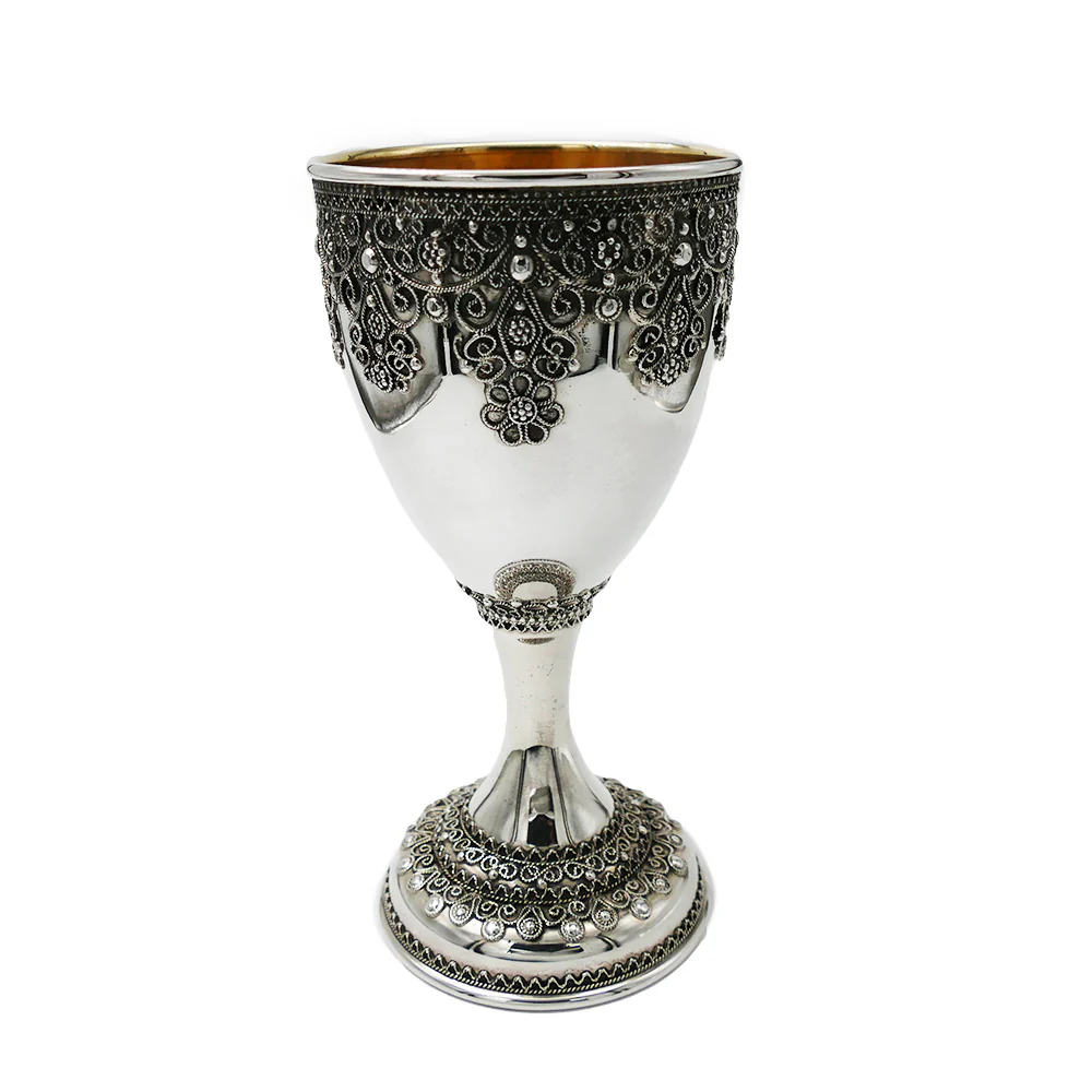Sterling Silver Filigree Kiddush Cup with Stem
