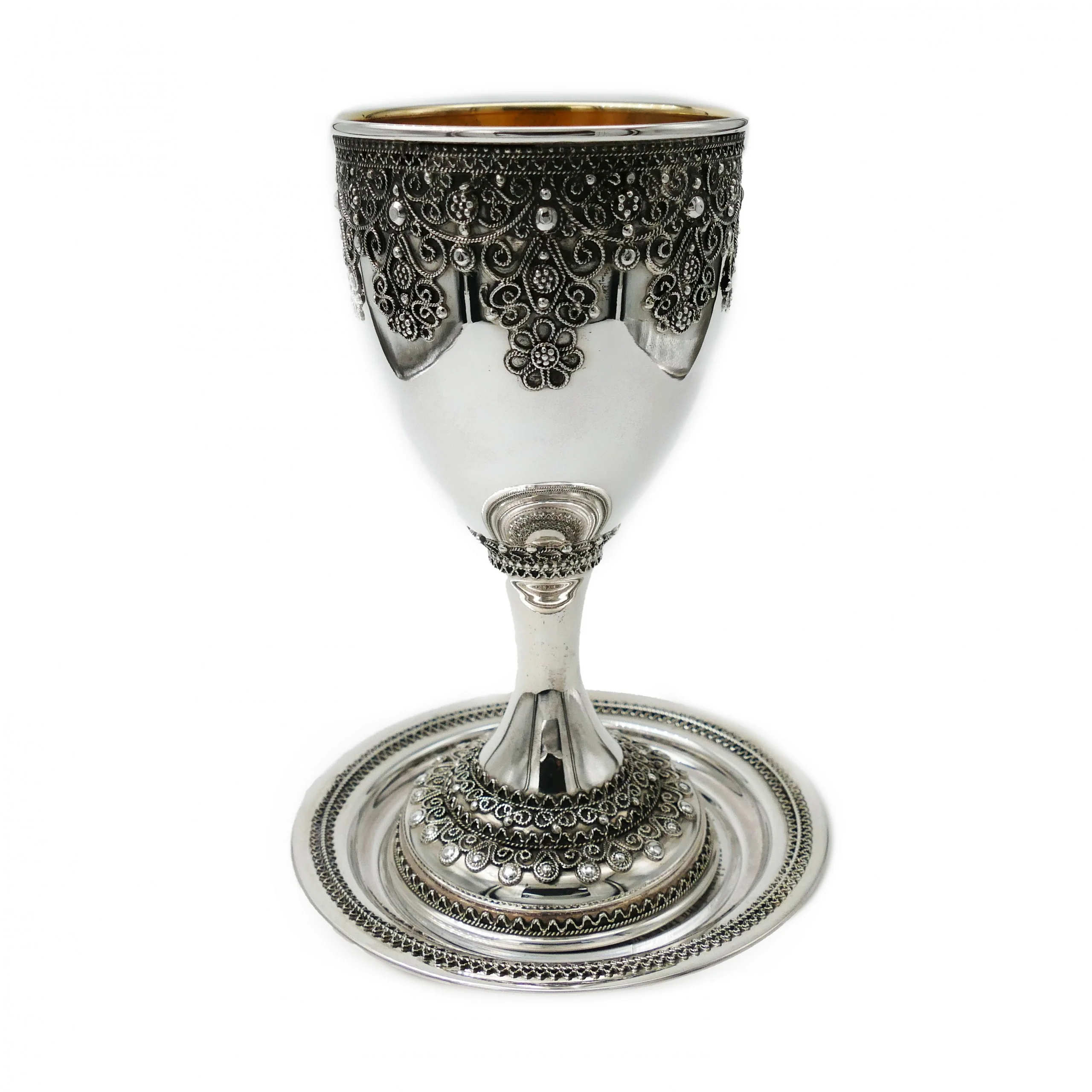 Sterling Silver Filigree Kiddush Cup with Stem - Image 4