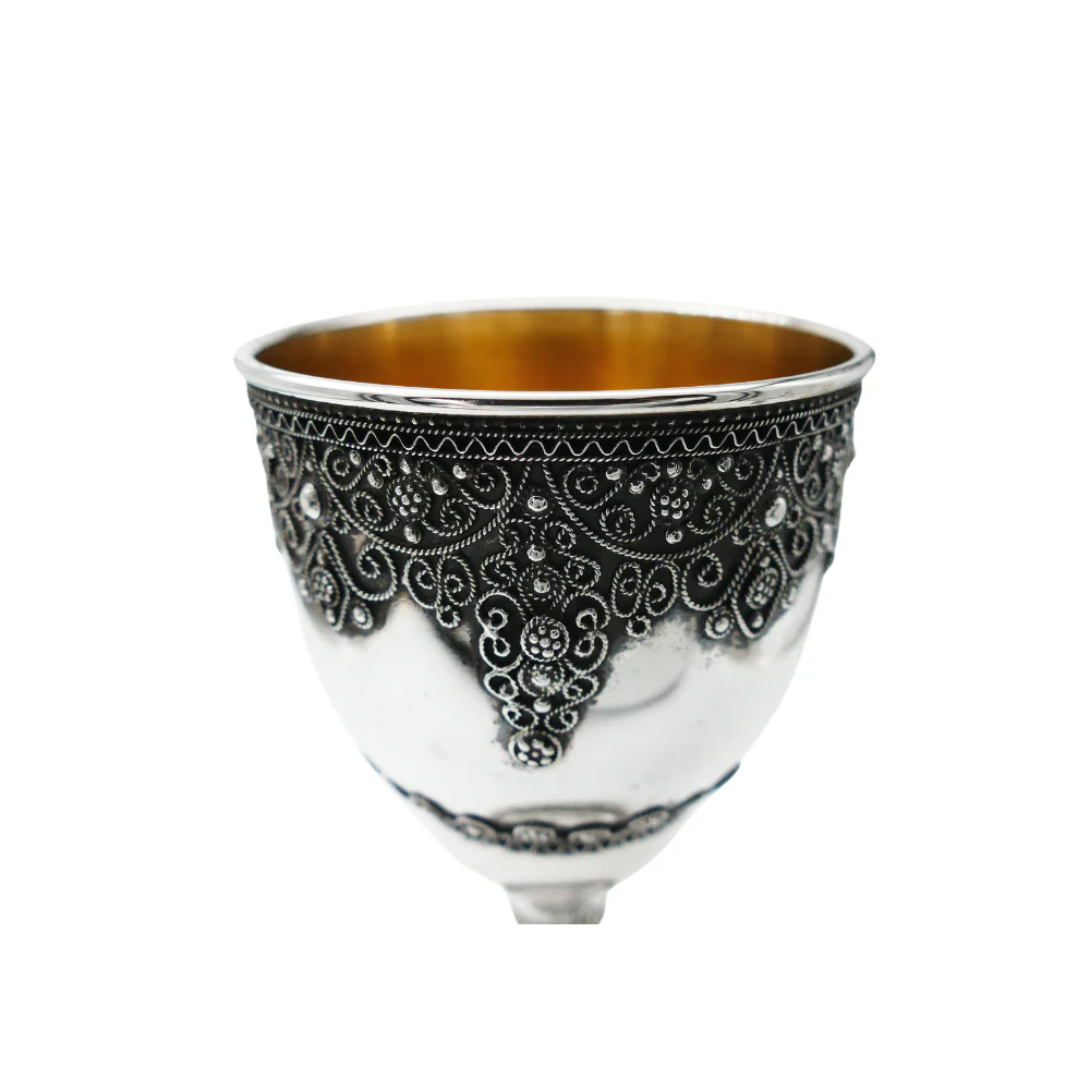 Sterling Silver Kiddush Cup Yemenite Filigree with Stem - Image 2