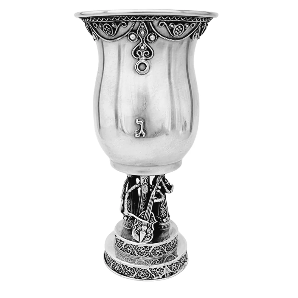 Sterling Silver Kiddush Cup with Klezmer Musicians - Image 3
