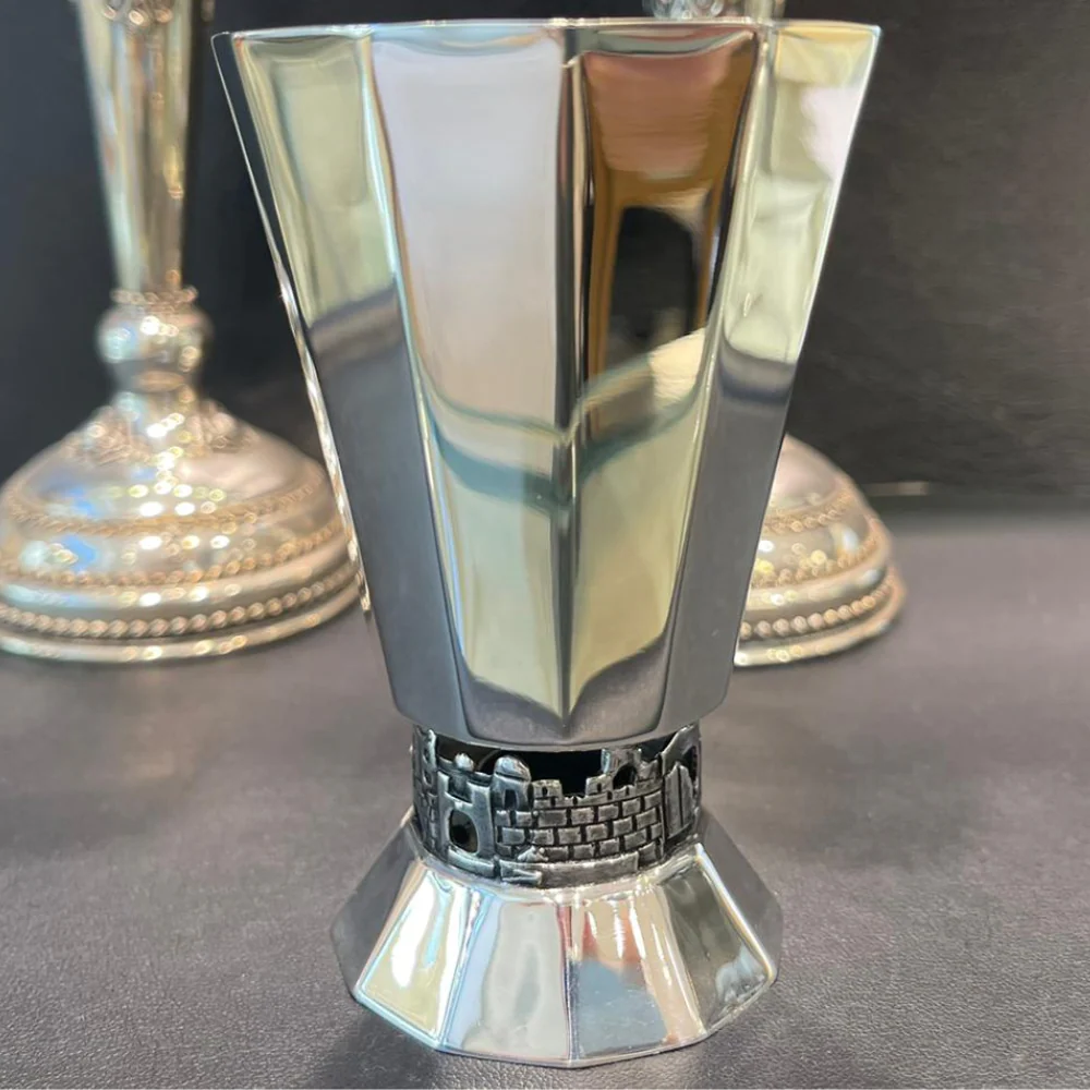 Modern Silver 12 Sided Jerusalem Kiddush Cup - Image 4