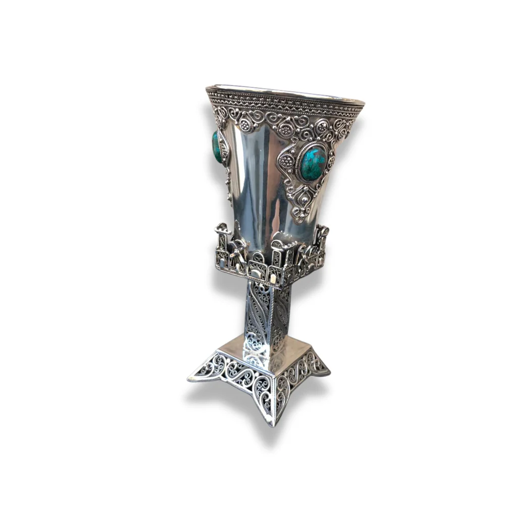 Kiddush Cup - Jerusalem Skyline Eilat Stone Sterling Silver Square - Image 5