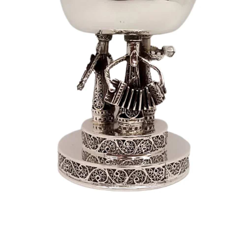 Round Kiddush Cup with Hasidic Musicians - Eilat Stones and Sterling Silver - Image 7