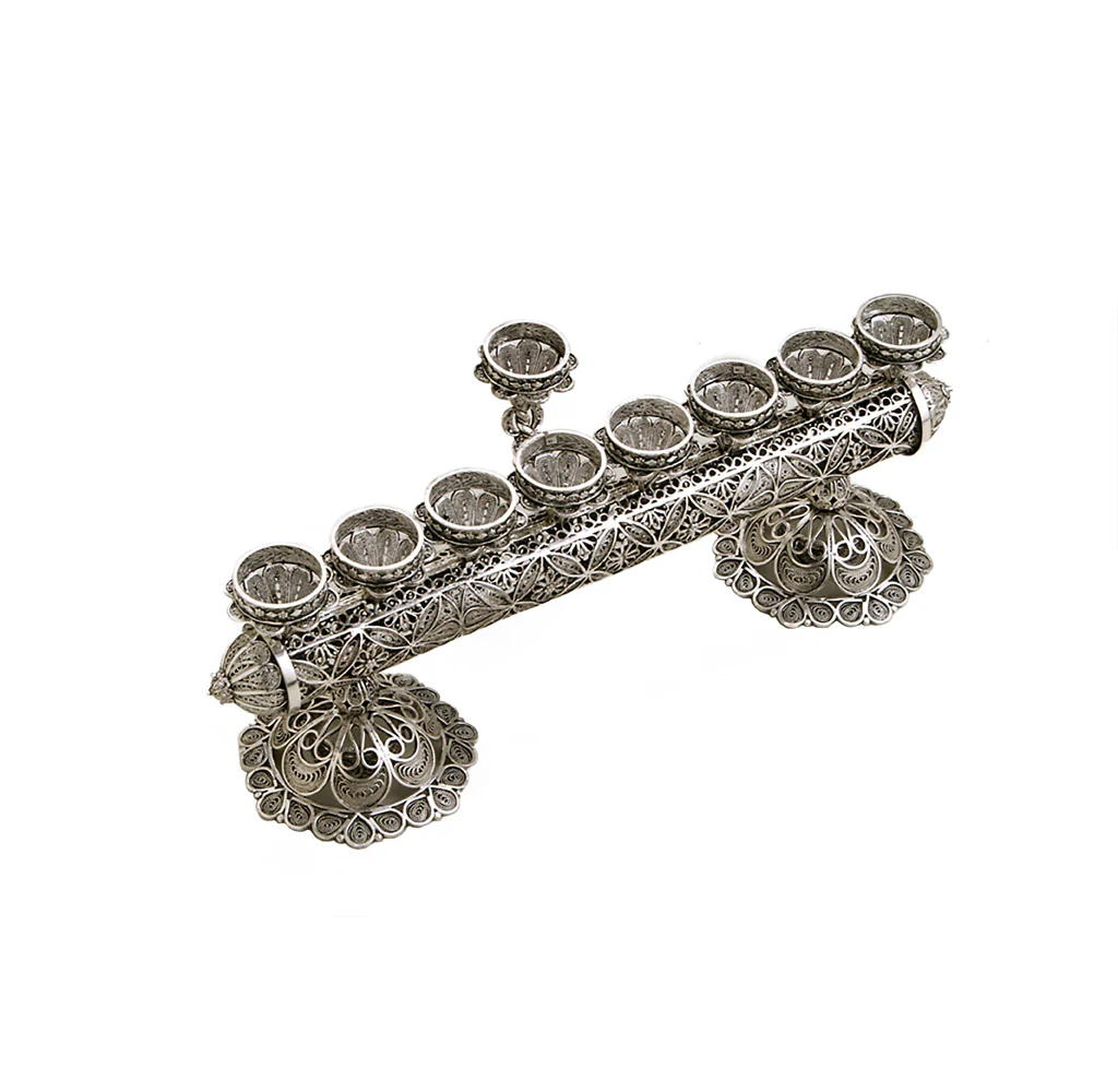 Silver Filigree Log Menorah