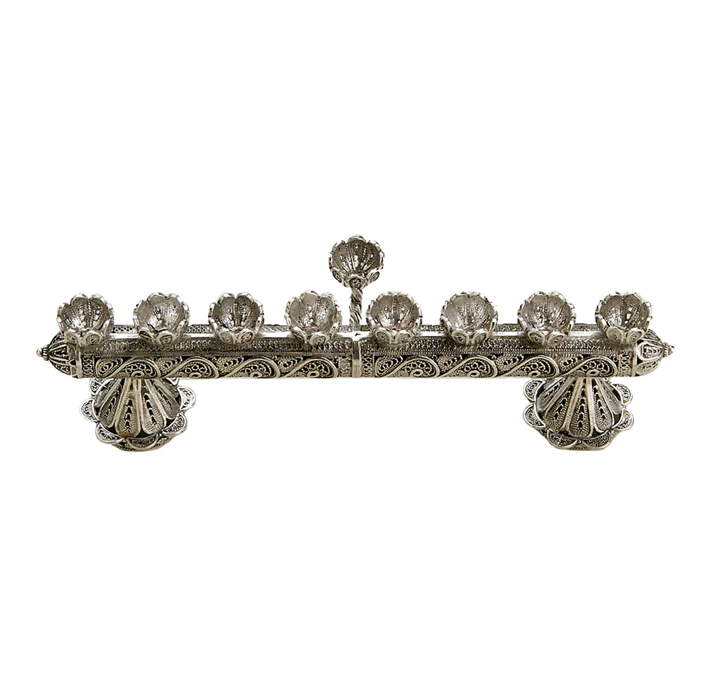 Delicate Silver Filigree Hanukkah Menorah