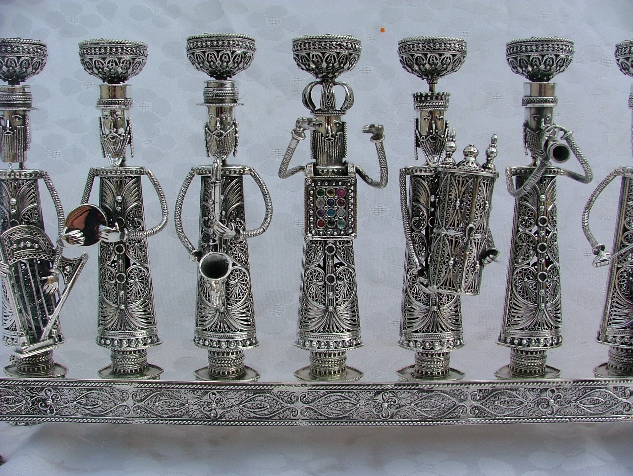 Silver Menorah with Klezmer Musicians - Large Size - Image 3