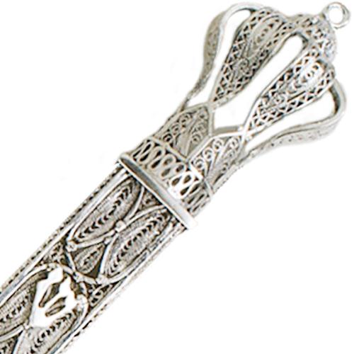 Silver Filigree Tall Crown Mezuzah Case - Image 4