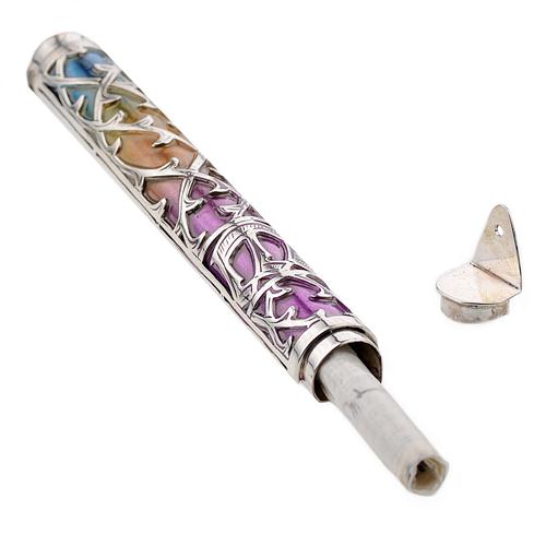 Enamel Colorful Narrow Silver Mezuzah - Image 2