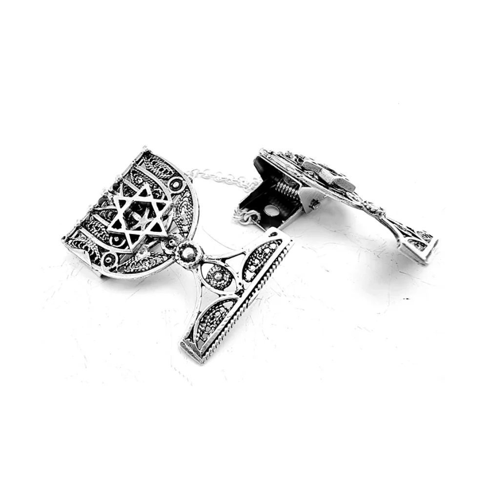 Menorah Star of David Silver Filigree Tallit Clips - Image 5