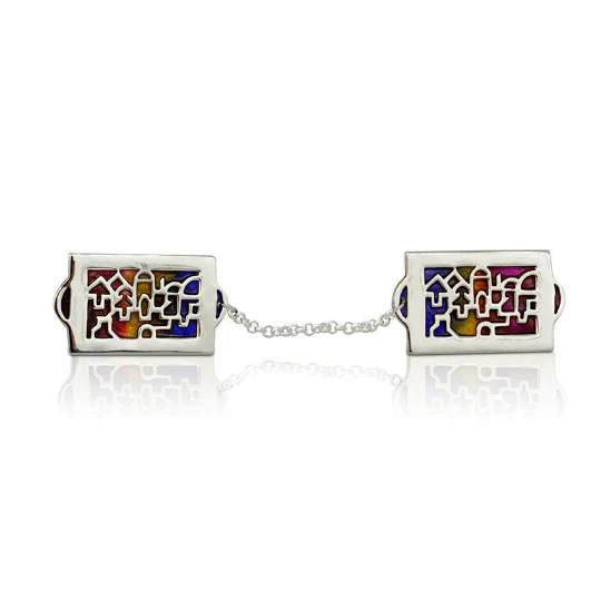 Colored Enamel Jerusalem Silver Tallis Clips - Image 2