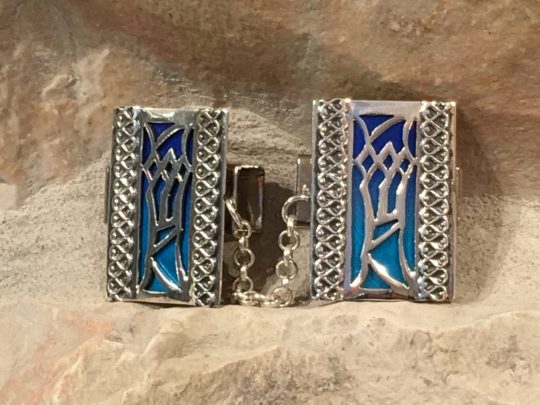 Enamel Multicolored Mezuzah Style Silver Tallit Clips - Image 4