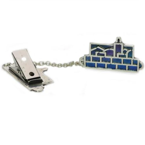 Dark Colored Enamel Jerusalem Skyline Silver Tallit Clips - Image 3