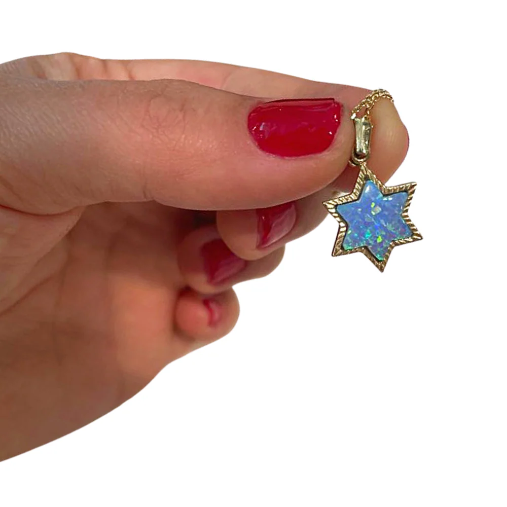14k Gold Opal Star of David Pendant - Image 6