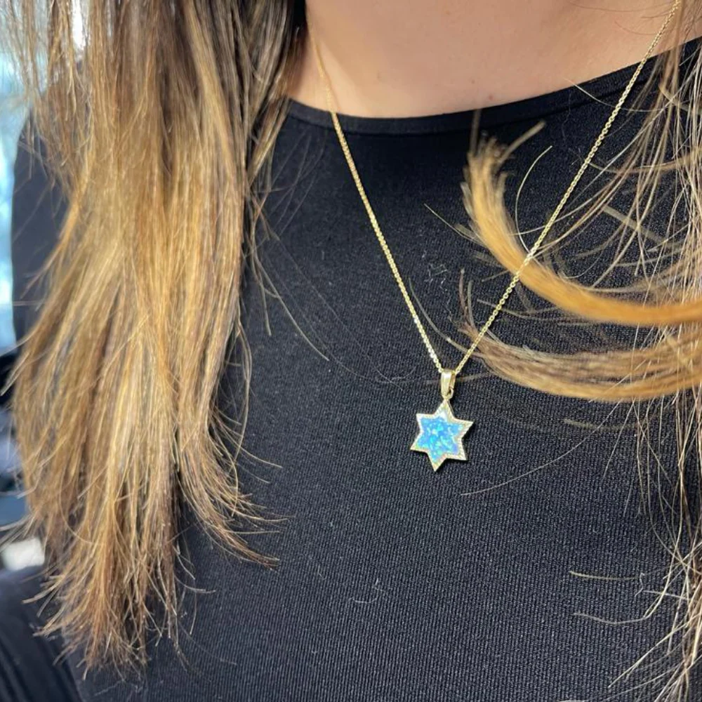 14k Gold Opal Star of David Pendant - Image 8