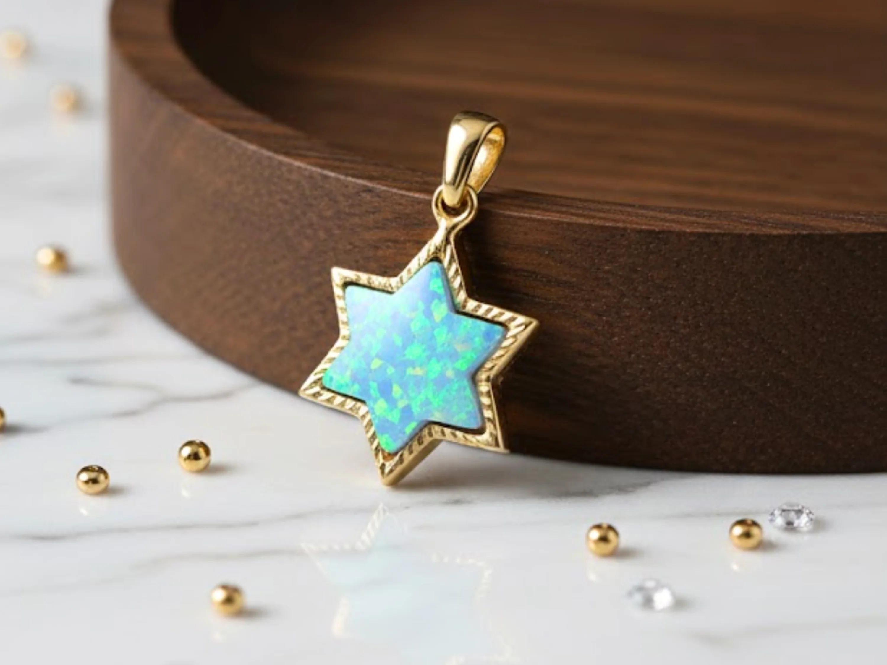 14k Gold Opal Star of David Pendant - Image 9