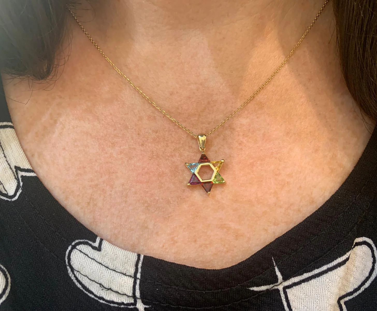 Colorful Gemstones Star of David Pendant in 14K Gold - 18 mm - Image 4